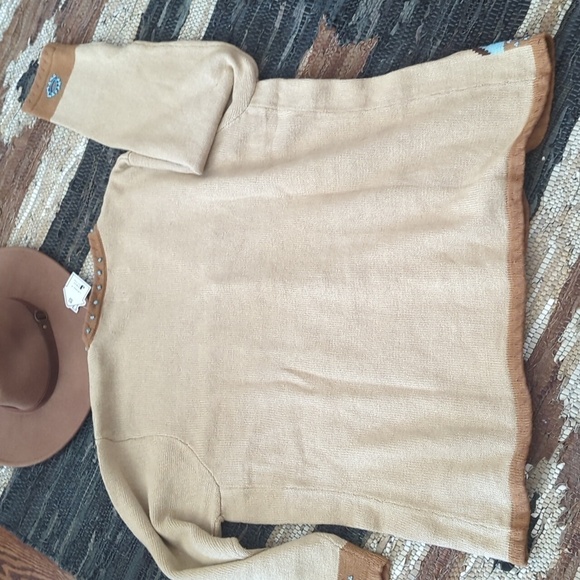 Vtg Storybook knit southwestern cowgirl turquoise beaded tan cardigan NWT Sz 3X - Picture 10 of 15